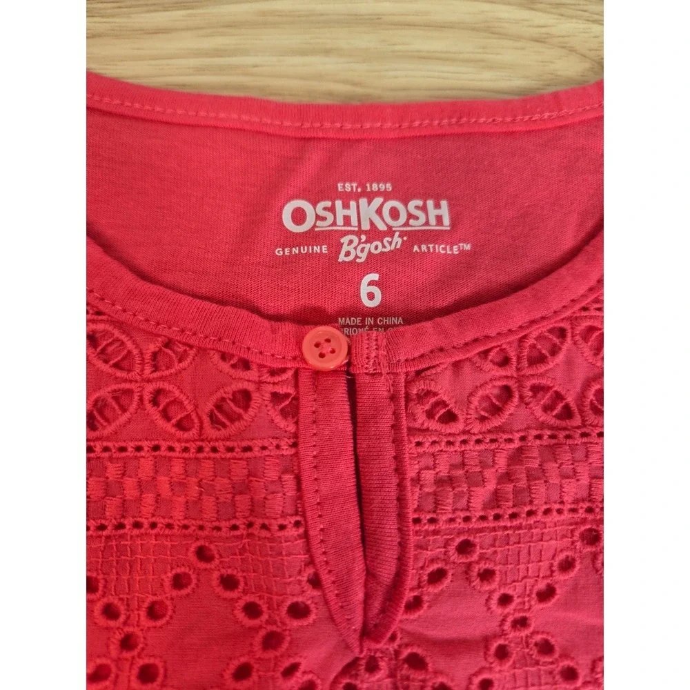 OshKosh Bgosh Girls Pink Eyelet Lace Yoke Long Sleeve Top Size 6 NWT